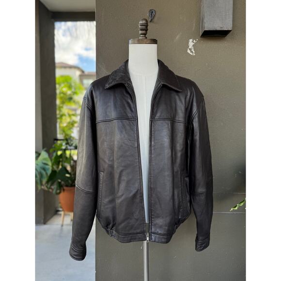 Vintage 90s Y2K Boston Harbour Men’s XL Brown Genuine Leather Jacket Motorcycle - Picture 2 of 9